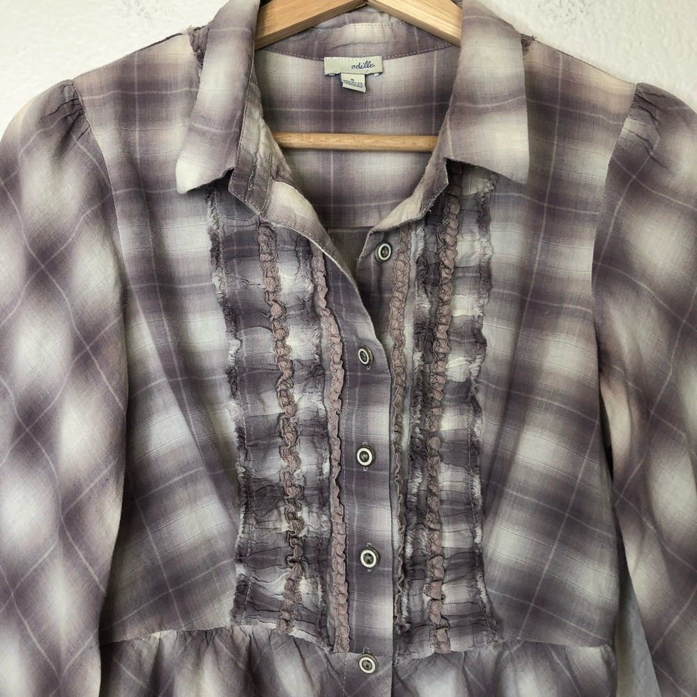 Odille Anthropologie Plaid Button Up Tunic Top - Picture 2 of 6